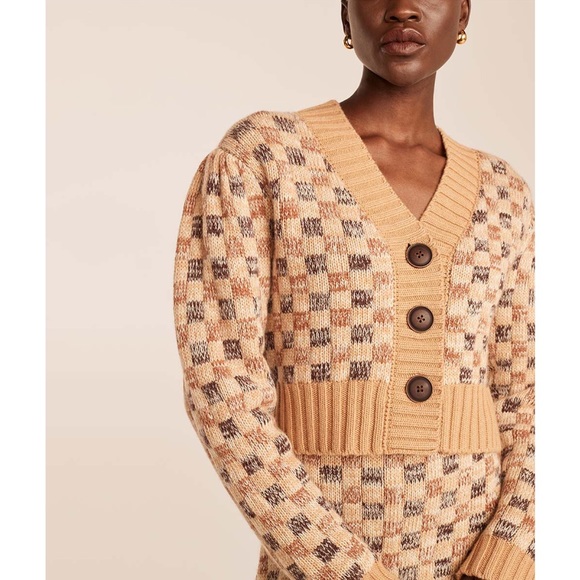 REBECCA TAYLOR Wool & Cashmere-Blend Crop Cardigan Light Academia XL - Picture 8 of 11